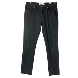 RWH Black Slim Straight Chino Pants 34 Button Zip Fly Mid Rise 5-Pocket Stretch